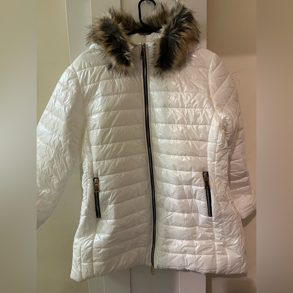 White Womens Winter Jacket With Detachable Hood